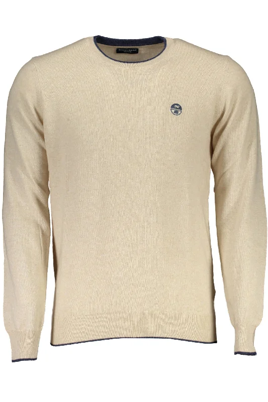 Beige Wool Men Sweater Cashmere Blend Cotton Blend Poly Blend