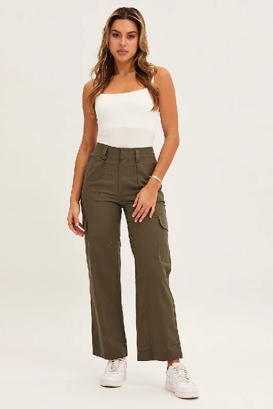 Green Cargo Pants High Rise High-Waist Trousers