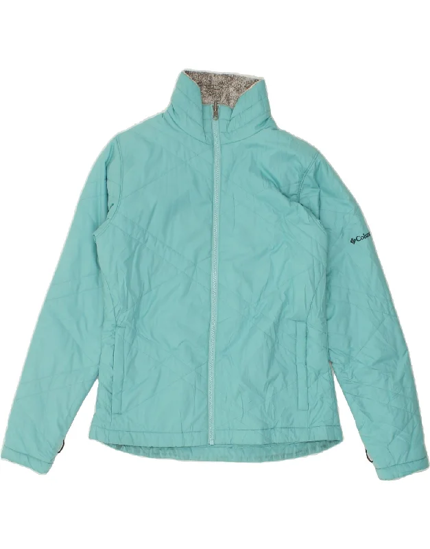 COLUMBIA Womens Padded Jacket UK 14 Medium Turquoise Polyester Faux Fur Jacket Real Fur Jacket Shearling Jacket