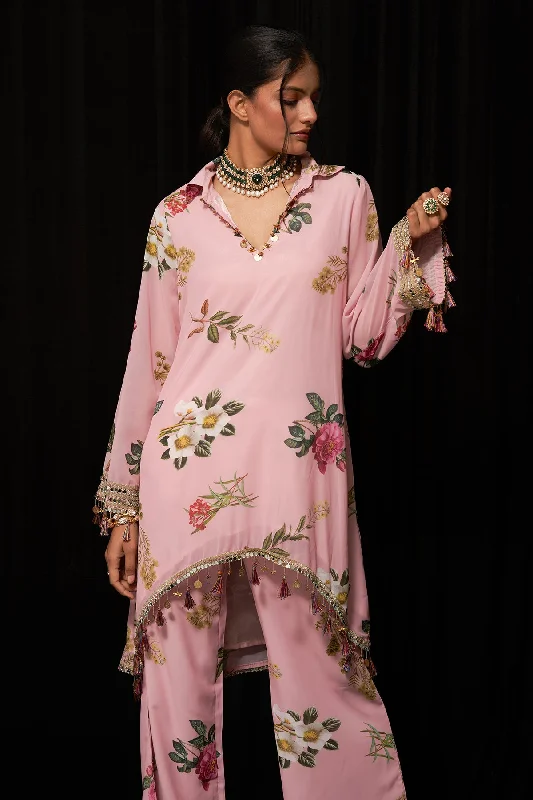 Printed Kurta Pant Set Fashionable Button-Up Pants