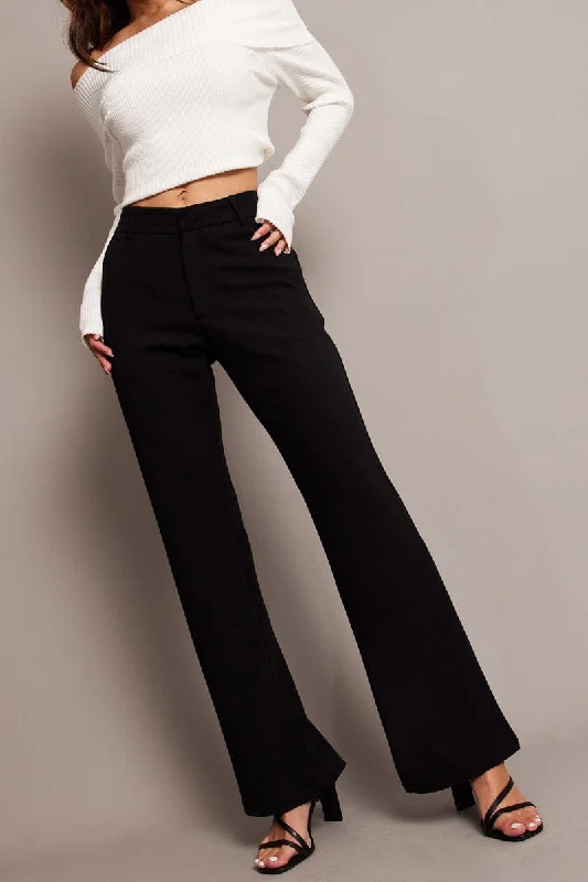 Black Flare Leg Pants Mid Rise Formal Wide-Leg Pants