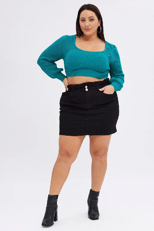 Black Mini Skirt Paper Bag Denim cashmere skirt soft