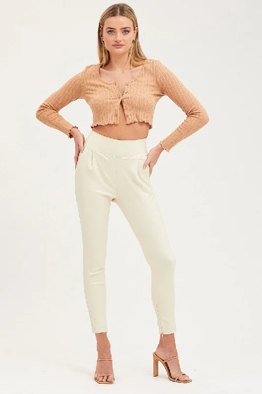 White Slim Pants High Rise Trendy Work Pants