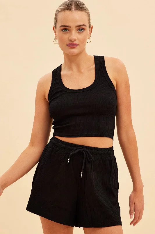 Black Prea Scoop Neck Crop Rib Sleeveless Tank bold tank top