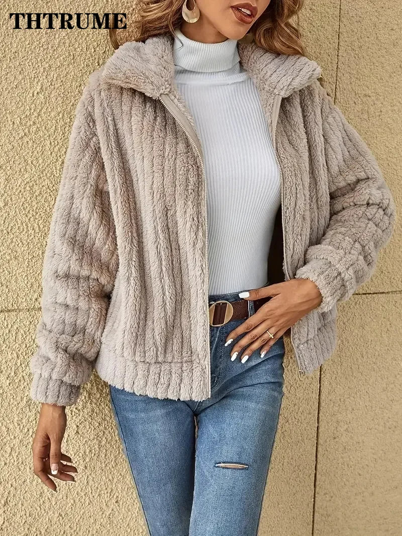 Autumn Winter Women Warm Jacket Fashion Solid Color Lapel 2024 New Elegant Coats Casual Communte Holiday Outerwears Lady Jackets Herringbone Jacket Houndstooth Jacket Plaid Jacket