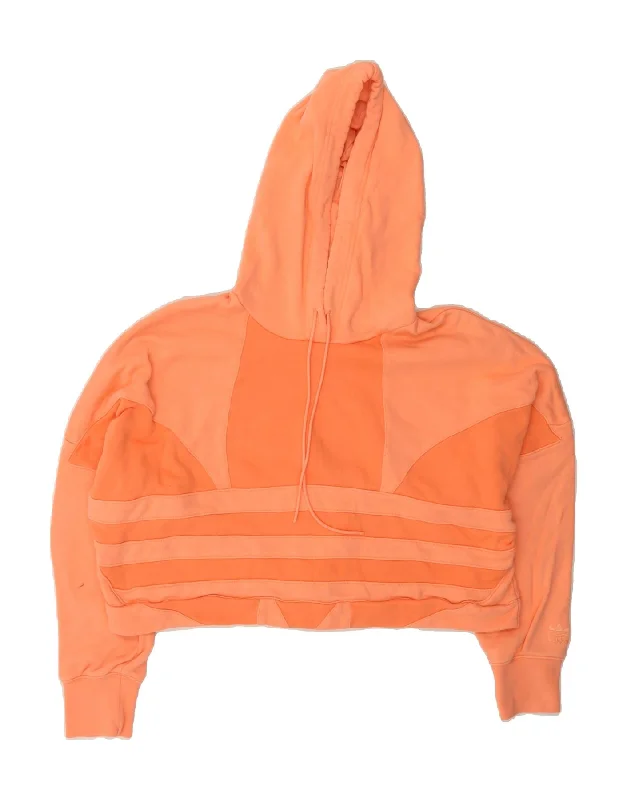 ADIDAS Womens Oversized Crop Graphic Hoodie Jumper UK 16 Large Orange Hoodie with Sequins Glamorous Eye-catching