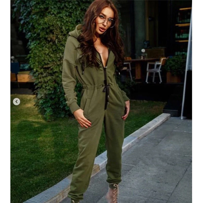 WILUXE  New Fashion Women Sexy Jumpsuit Long Sleeve High Waist Jumpsuit Hoodies Street Wear Drawrsing Jumpsiut Romper Long Trousers Hoodie with Mesh Breathable Sporty