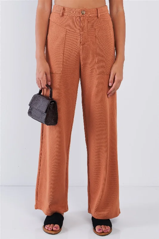 High Waisted Stretchy  Casual Pant Relaxed Fit Camel Pant Trendy Velvet Pants