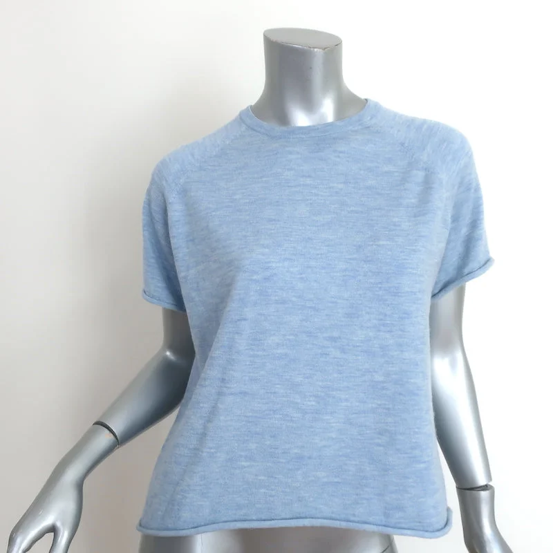 Extreme Cashmere Todd Short Sleeve Sweater Top Blue Cashmere-Blend One Size Notch Collar Peter Pan Collar Cowl Neck