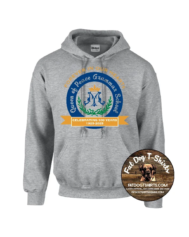 QUEEN OF PEACE 100 YEARS HOODIE-SPORT GREY Hoodie with Button Classic Timeless