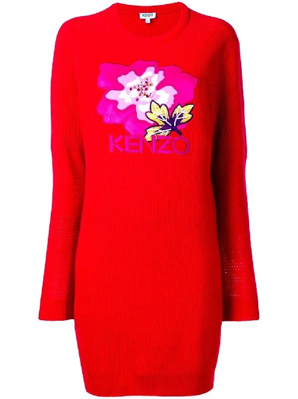 embroidered flower sweater dress Graphic Sweater Embroidered Appliqued