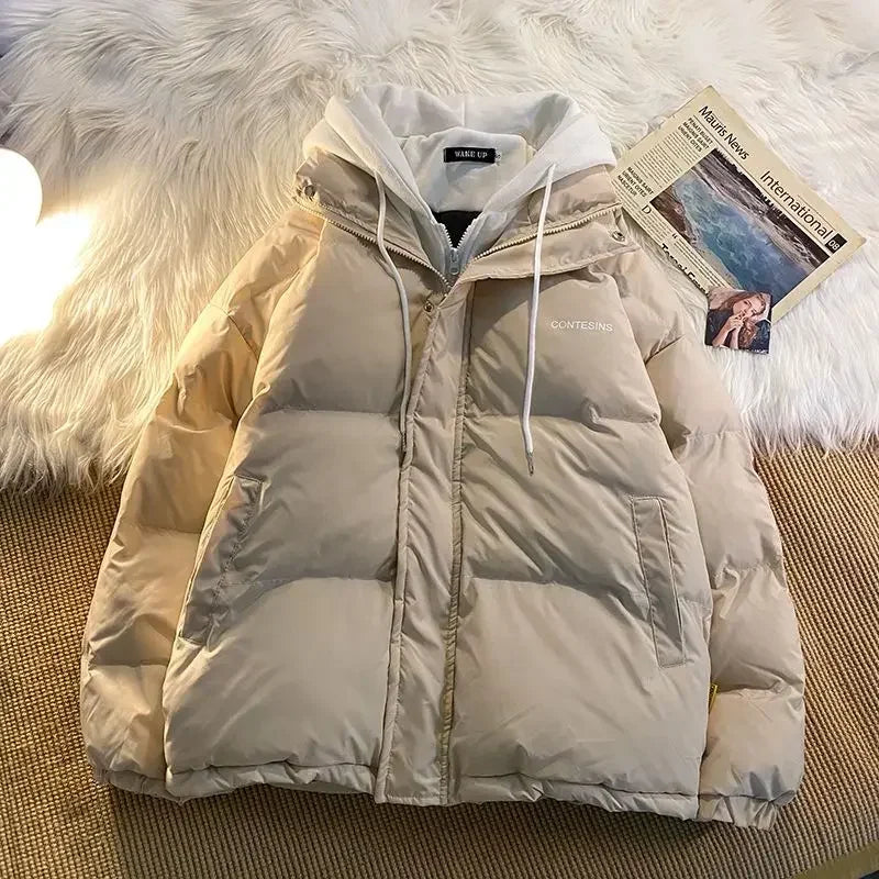 Y2K Multi-functional Fake Two Pocket Zipper Down Jacket Thick Coat Korean Version Winter New Winter Leisure Cotton Clothes Women Faux Fur Jacket Real Fur Jacket Shearling Jacket