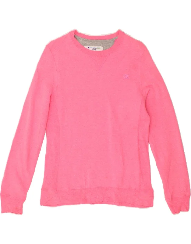 CHAMPION Womens Sweatshirt Jumper UK 14 Medium Pink Cotton Hoodie with Pastel Soft Subtle