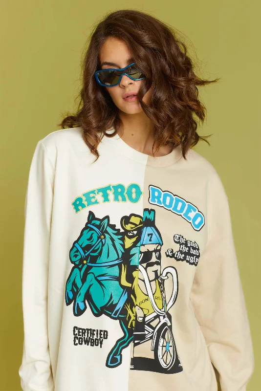 Retro Rodeo Sweatshirt Hoodie with Puffed Sleeves Voluminous Trendy