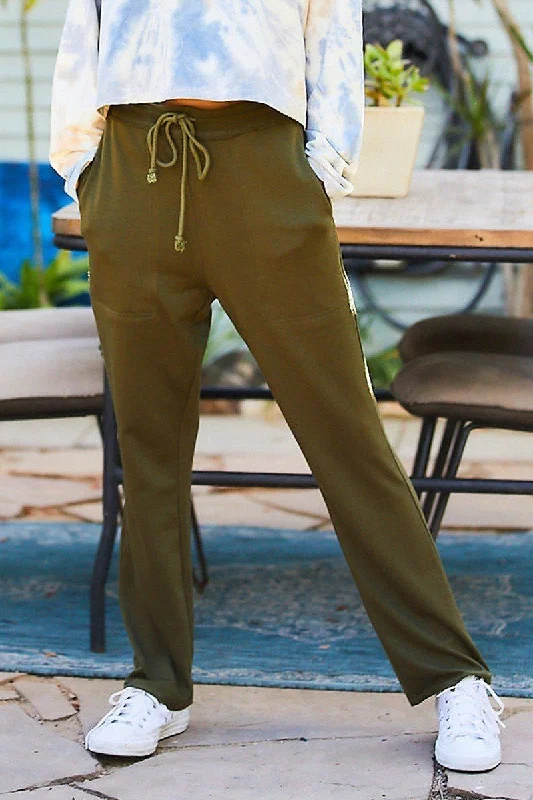 Waist Elastic Band Adjustable Waist Strap Side Pocket Straight French Terry Solid Pants Comfortable Jogger Trousers