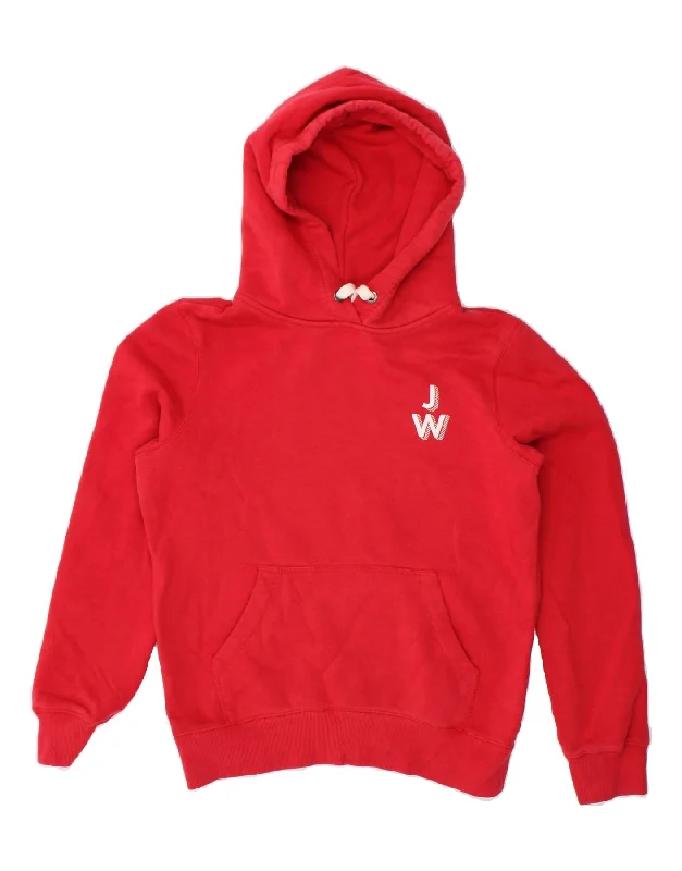 JACK WILLS Womens Graphic Hoodie Jumper UK 10 Small Red Cotton Hoodie with Print Artistic Unique