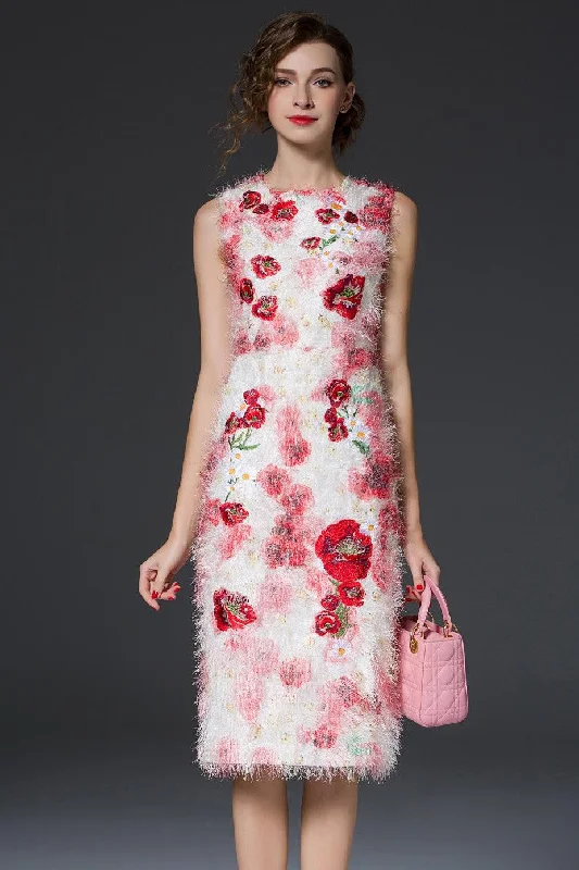 Fluffy Embroidered Floral Dress Tunics Luxurious high-end