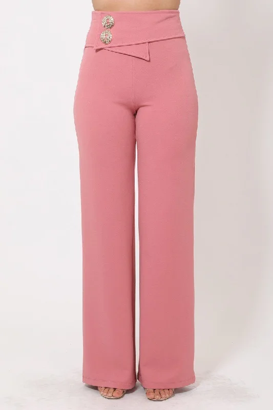 Oversized Button Front Detail Pants Formal Dress Pants