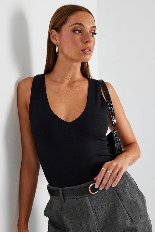 Black Supersoft Tank V Neck Sleeveless flowy tank top