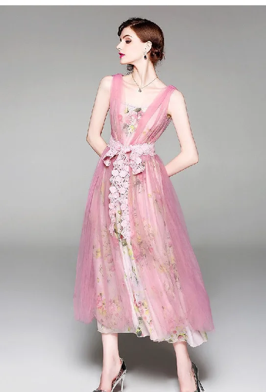 Chiffon Dress W/ Mesh Overlay Tunics Brand named