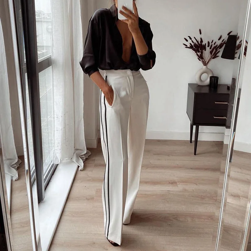 Fashionable Straight-Leg Pants Fashionable Button-Up Pants