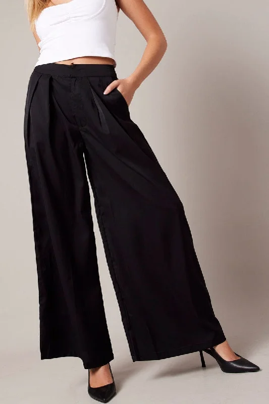 Black Wide Leg Pants High Rise Comfortable Denim Leggings