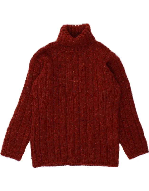 VINTAGE Womens Roll Neck Jumper Sweater UK 10 Small Red Flecked Wool Mesh Sweater Canvas Denim