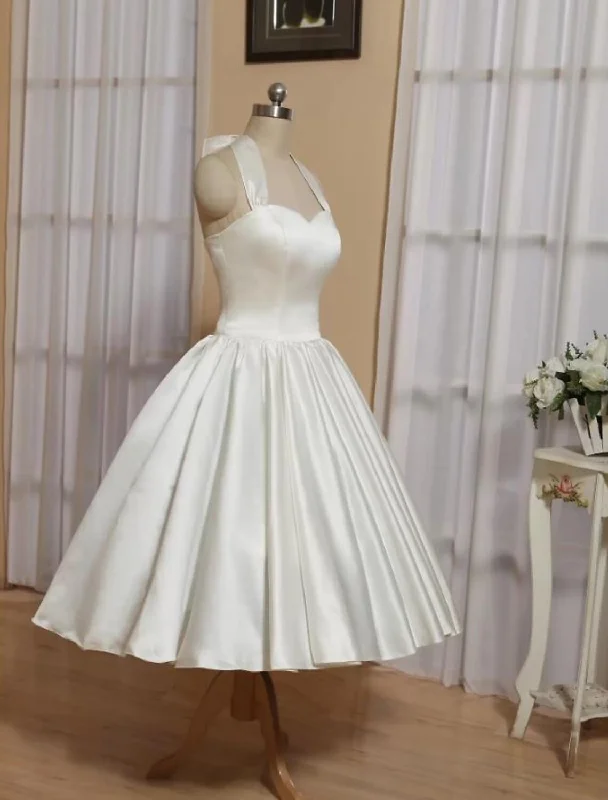 Ball Gown A-Line Cocktail Dresses Minimalist Dress Engagement Tea Length Sleeveless Halter Italy Satin with Butterfly Pure Color Tunics Plaid country