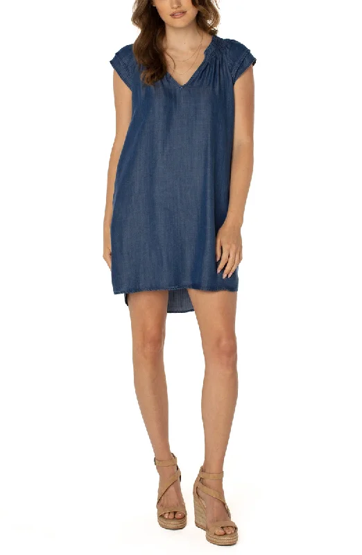 Liverpool Cap Sleeve Smocked Dress Tunics Stylish elegant