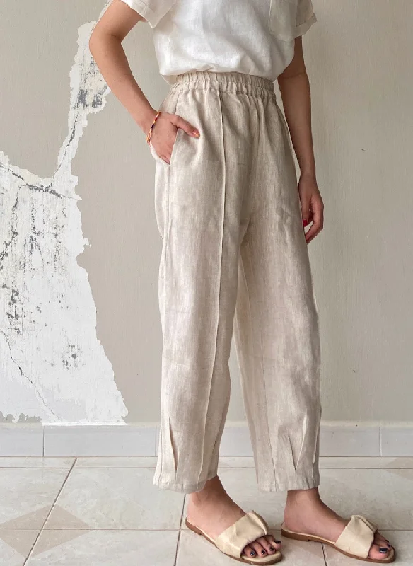 Linen Harem Pants in Natural High-Waist Jeans