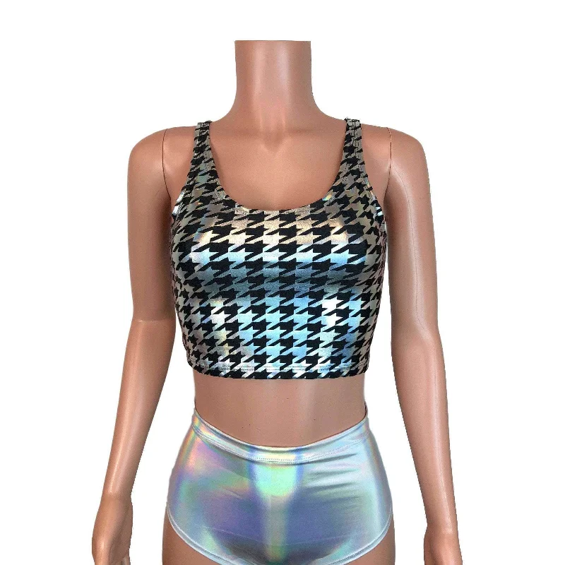 SALE - Crop Tank Top - Houndstooth Holographic fitted tank top