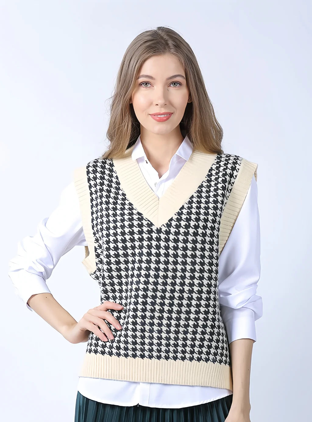 CLASSY LOOSE RETRO PLUS SIZE SWEATER VEST Mesh Fabric Canvas Fabric Denim Fabric