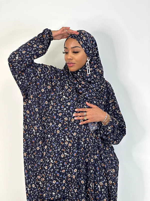 Navy floral one piece islamic prayer dress Tunics Custom made