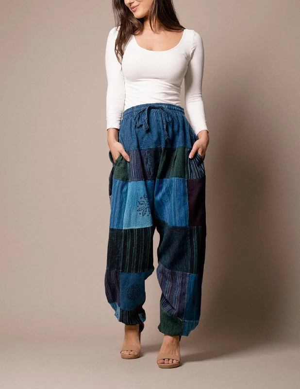 Come Together Patchwork Pants - Blue Casual Skinny Fit Pants