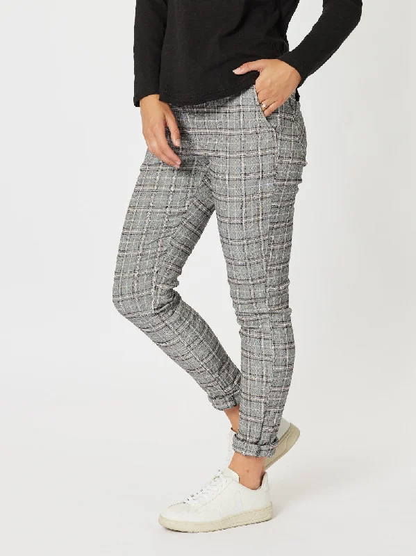 Crystal Check Jogger Pant - Silver Casual Drawstring Pants