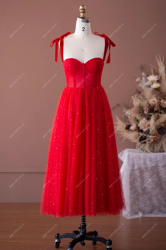 Red Shoulder Tie Corset Star Tea Length Fairy Prom Formal Dress A-Line Day Work