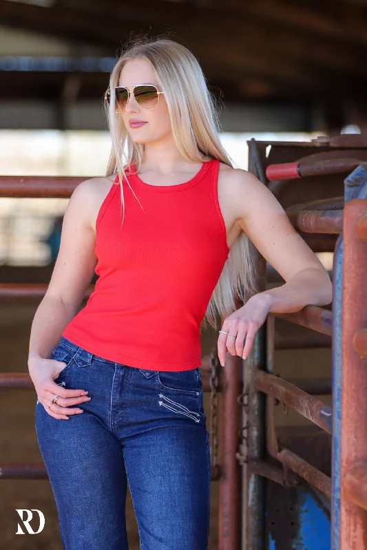 RED RIBBED ALL-IN-ONE TANK | RD ESSENTIALS floral tank top