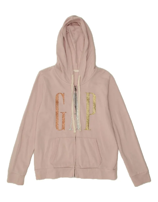 GAP Womens Graphic Zip Hoodie Sweater UK 10 Small Pink Layered Multi-layer Single Layer