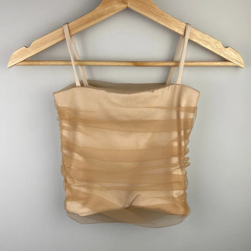 If So  Beige Mesh Tube Tank cropped tank top