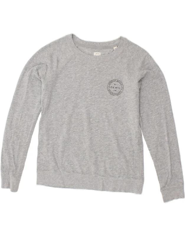 JACK WILLS Womens Sweatshirt Jumper UK 10 Small Grey Cotton Oversized Hoodie Comfort Casual