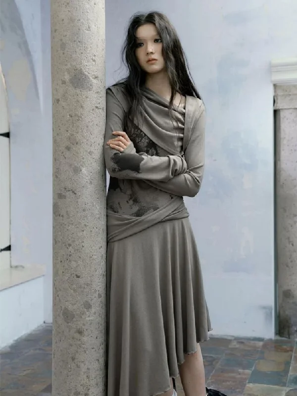 Gray Wandering wind pleated dresses【s0000004520】 Tunics Wedding white