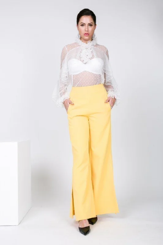 Side Slit Detail Wide Leg Pants Comfortable Jogger Trousers