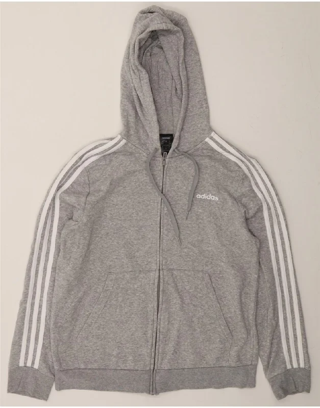 ADIDAS Womens Zip Hoodie Sweater UK 20/22 XL Grey Cotton Hoodie with Typography Text Message