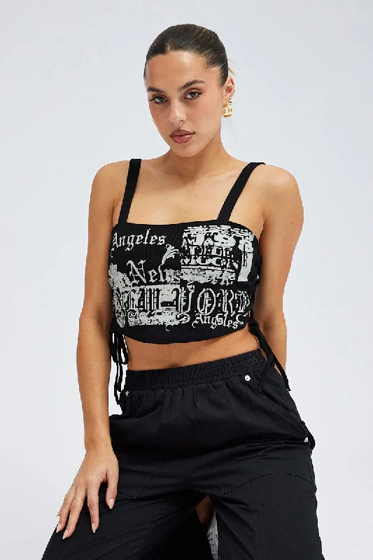 Black Corset Tank Sleeveless Graphic open back tank