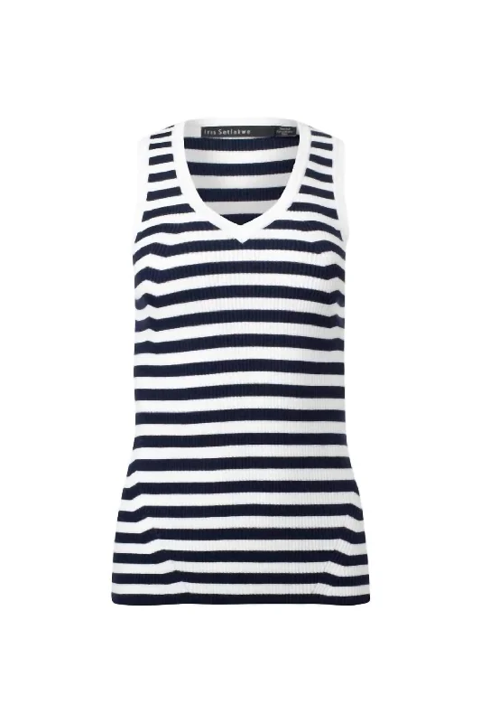Women's Basic Stripes Tank Top In Navy, White ivory tank top