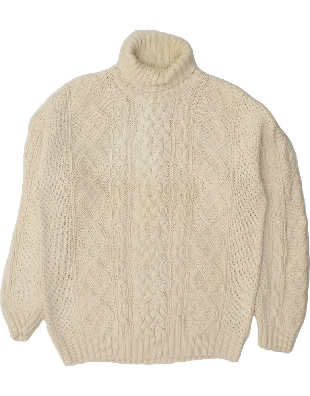 COTTON REPUBLIC Womens Roll Neck Jumper Sweater UK 14 Medium Beige Ribbed Striped Patterned