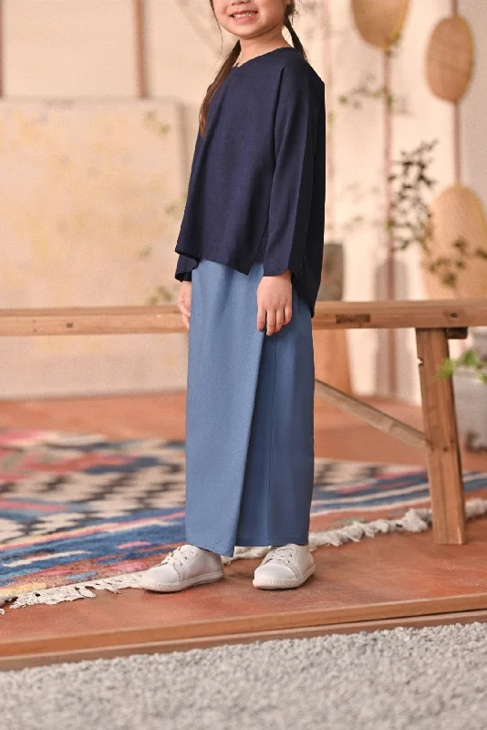The Heiwa Folded Skirt - Blue West belted skirt waist