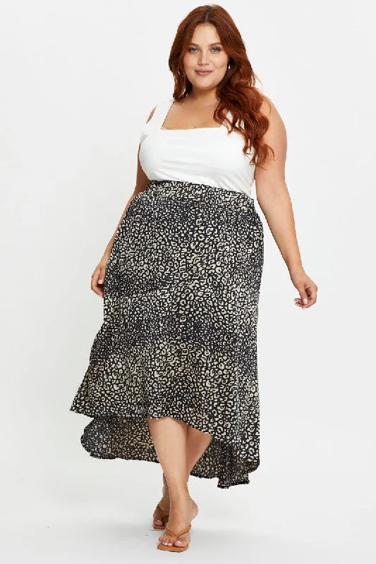 Animal Print Midi Satin Skirt wool skirt sturdy