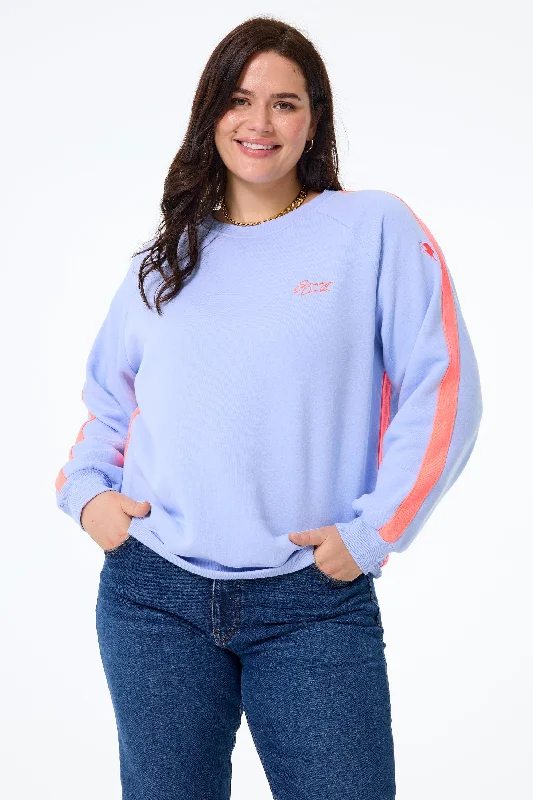 Blue with Neon Coral Colourblock Relaxed Sweatshirt Hoodie with Stripes Bold Sporty