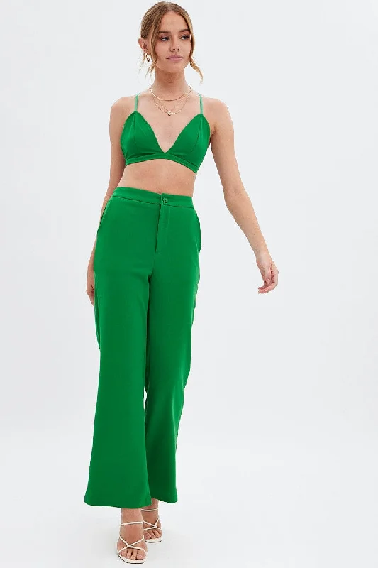 Green High Waist Pants Fashionable Track Pants